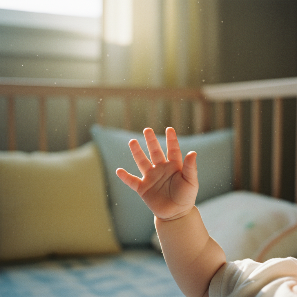 Baby's hand reaching into a sunbeam.